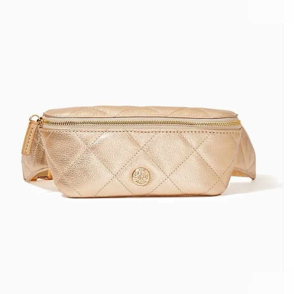 ✨💛 Lilly Pulitzer Quilted Leather Kenton Belt Sling Shoulder Bag Metallic Gold💛✨ - Picture 3 of 13